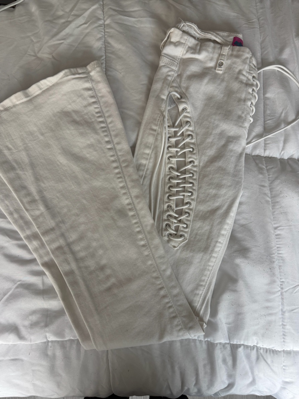 Edikted White Lace-Up Side Detail Jeans